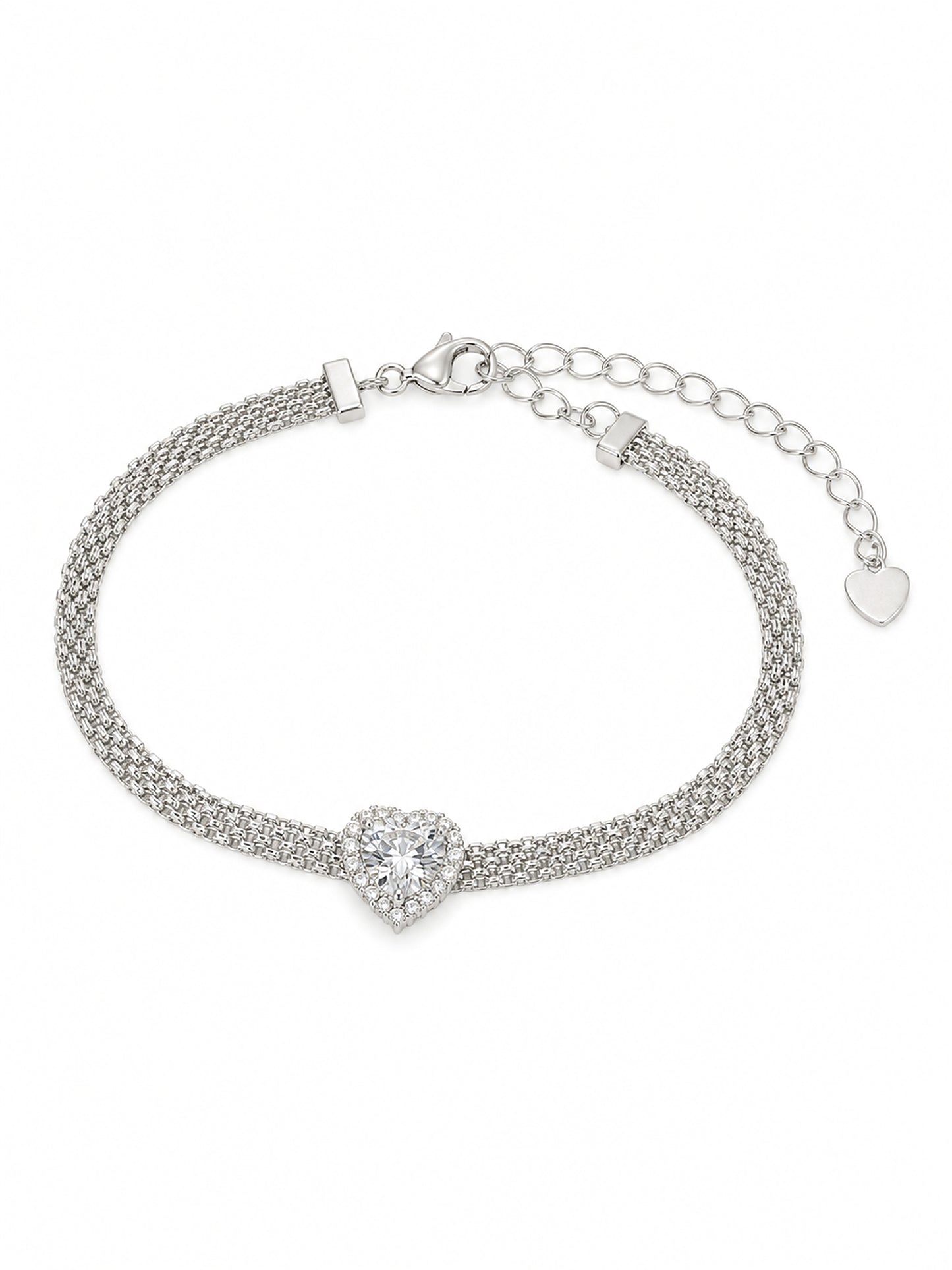 Armband „Herzfunke“ Silber – Herz-Moissanit mit Halo an feinem Armband