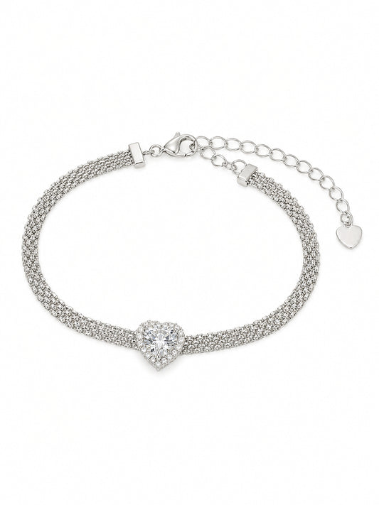 Armband „Herzfunke“ Silber – Herz-Moissanit mit Halo an feinem Armband