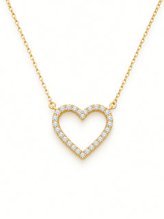 Moissanit-Halskette „Open Heart“ – Offenes Herz mit Pavé (0,3 ct) – Gold