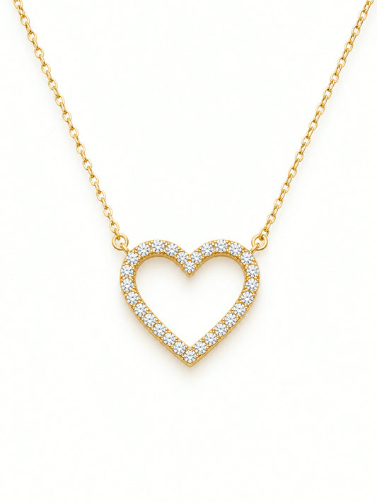 Moissanit-Halskette „Open Heart“ – Offenes Herz mit Pavé (0,3 ct)