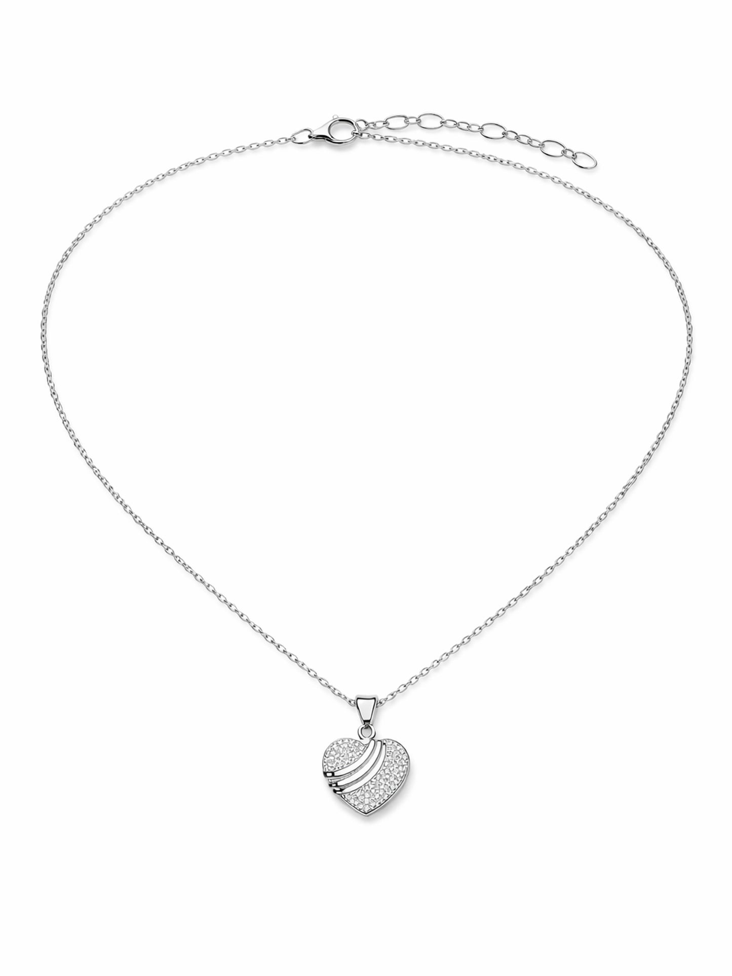 Kette „Herzfunken“ – Herzanhänger mit Pavé-Funkeln & glänzenden Wellen – Silber