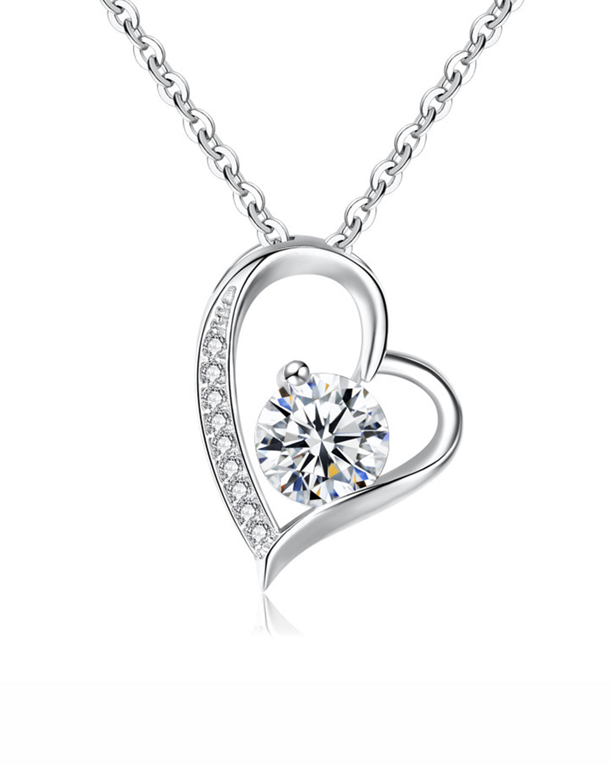Kette „Herzstern“ – Herzanhänger mit Zirkonia-Mittelstein & Pavé-Linie – Silber