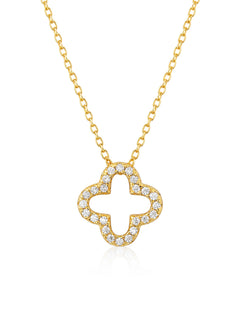 Moissanit Halskette „Clover“ – Offenes Kleeblatt – Gold