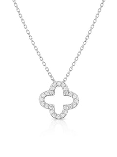 Moissanit Halskette „Clover“ – Offenes Kleeblatt – Silber