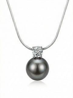 Perlenkette „Luna Pearl“ – Zirkonia-Solitär – Grau