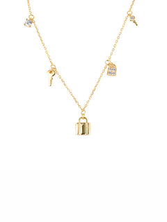 Kette „Schlüsselglück“ – Schloss & Schlüssel, Zirkonia-Details – Gold