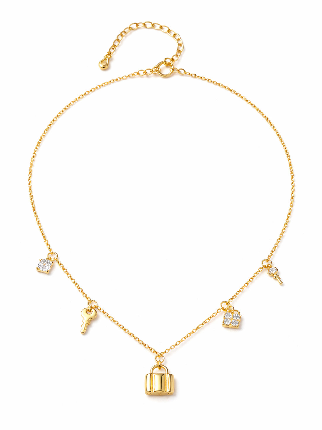 Kette „Schlüsselglück“ – Schloss & Schlüssel, Zirkonia-Details – 925 Sterling Silber