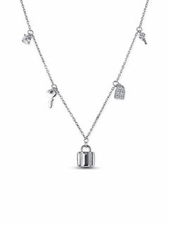Kette „Schlüsselglück“ – Schloss & Schlüssel, Zirkonia-Details – Silber