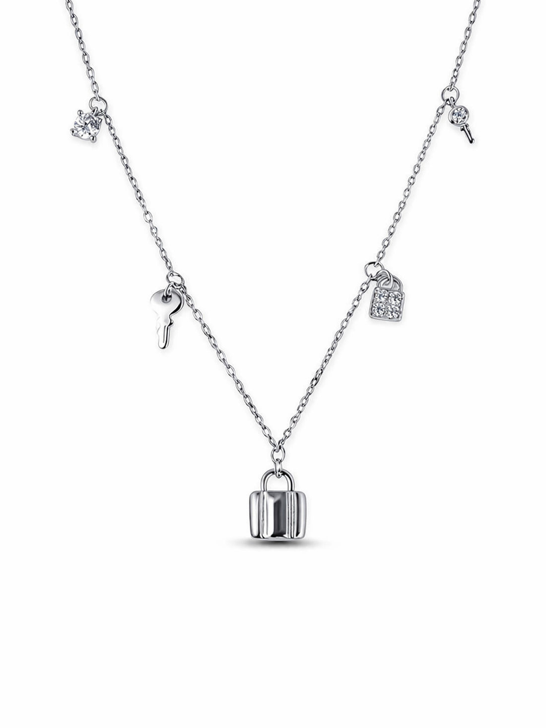 Kette „Schlüsselglück“ – Schloss & Schlüssel, Zirkonia-Details – 925 Sterling Silber