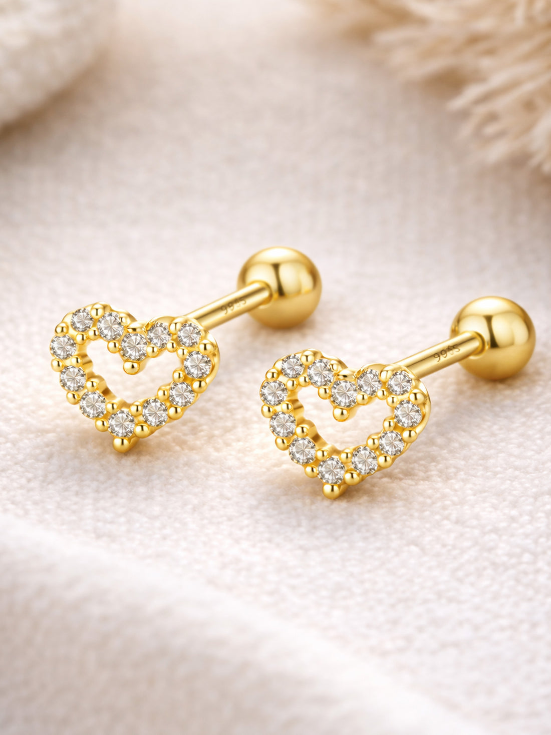Herz Ohrstecker Herzkranz mit Zirkonia – Silber oder Gold – 925 Sterling Silber