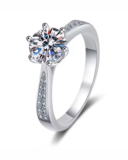 Solitär-Ring „Sol01“ – 6-Krappen, Pavé-Schiene – Silber