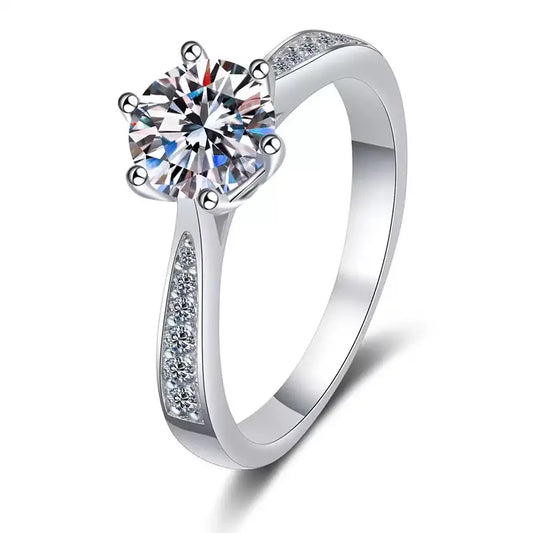 Solitär-Ring „Sol01“ – 6-Krappen, Pavé-Schiene – Silber
