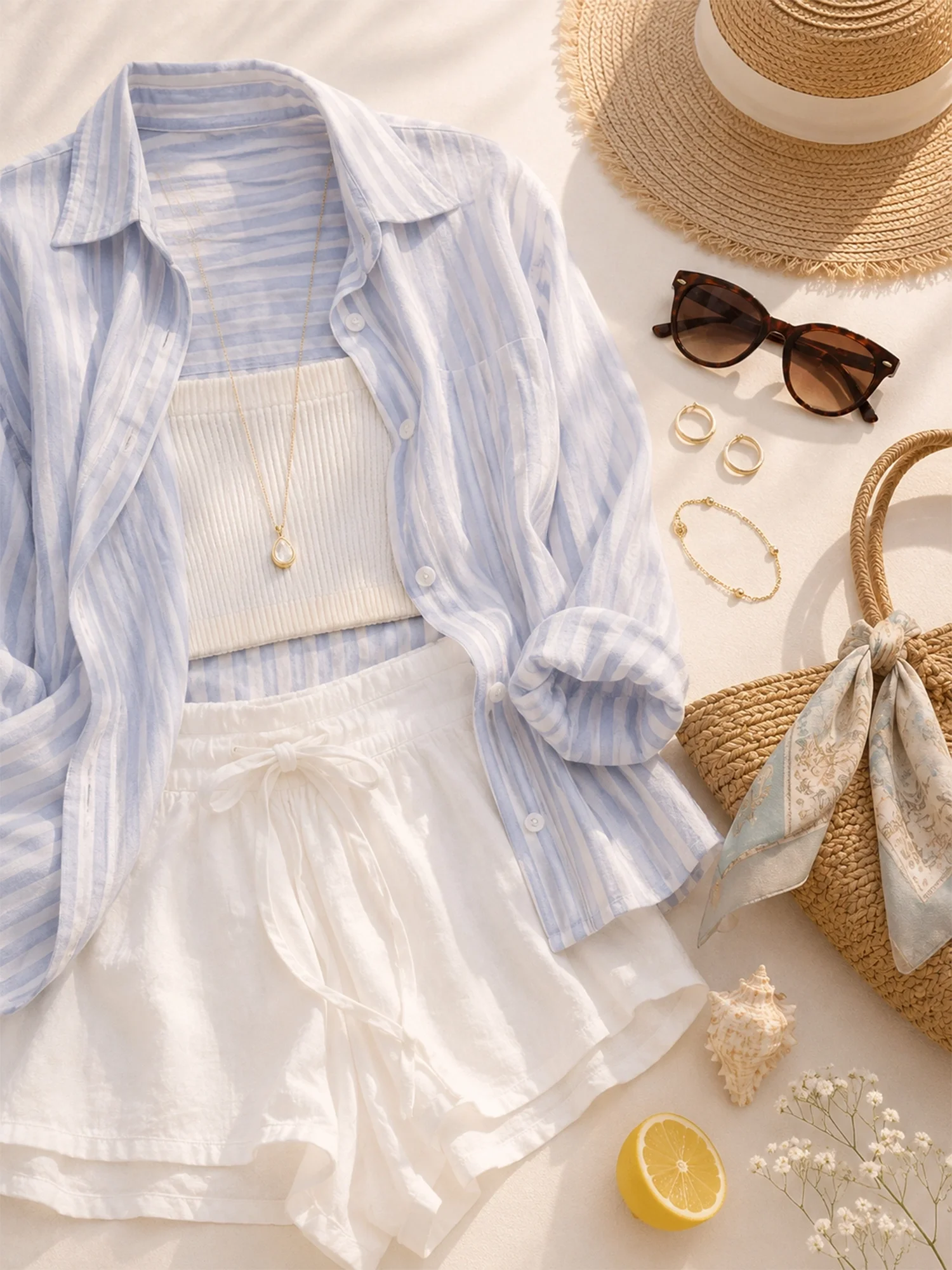 Sommerabend-Look mit funkelnden Creolen und feinem Armband