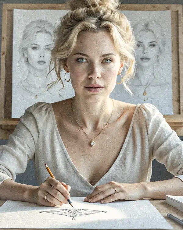 Amelie zeichnet im Atelier