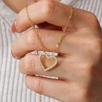 Moissanit-Halskette „Open Heart“ – Offenes Herz mit Pavé (0,3 ct)