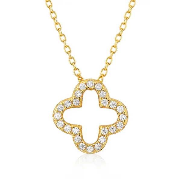 Moissanit Halskette „Clover“ – Offenes Kleeblatt