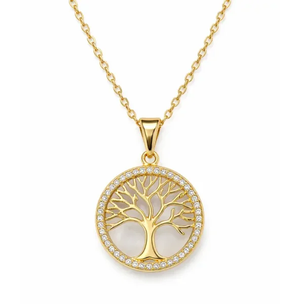 Kette „Wurzelliebe“ – Lebensbaum-Anhänger mit zartem Pavé-Rand Zirkonia