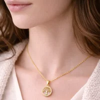 Kette „Wurzelliebe“ – Lebensbaum-Anhänger mit zartem Pavé-Rand Zirkonia